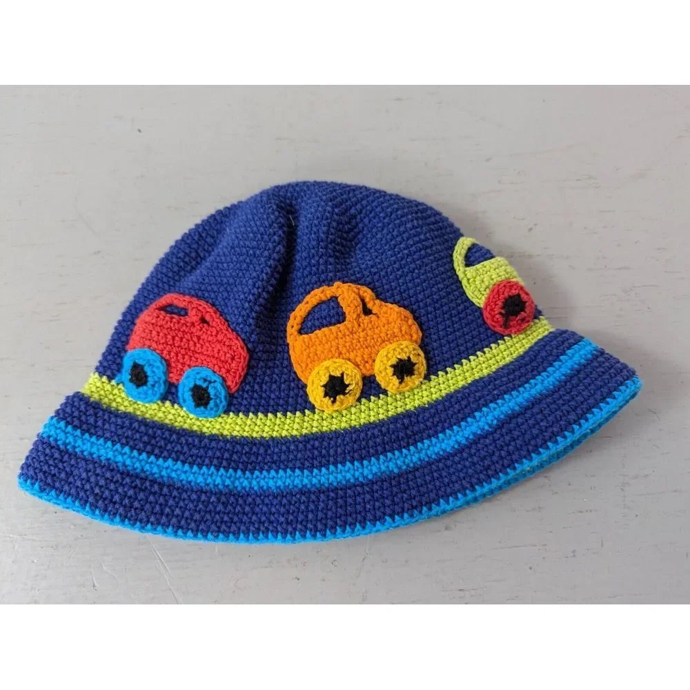 San Diego Hat Co. Boys Bucket Hat 1-2T Day‎ Lee Design Cars Knit Crocheted NWT